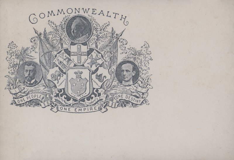 Cartão comemorativo da Commonwealth e da Austrália, final do século XIX (litho) de English School