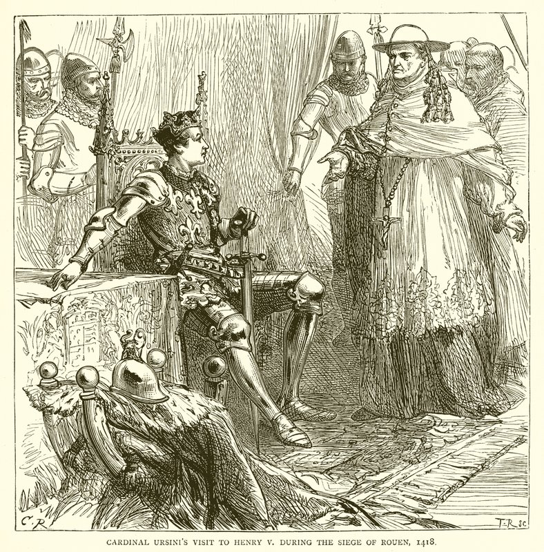 Cardeal Ursinis visita a Henrique V durante o Cerco de Rouen, 1418 de English School