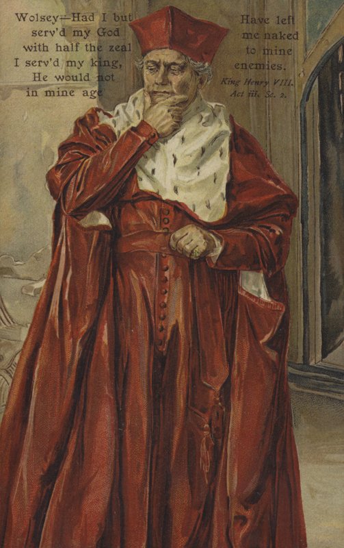 Cardeal Wolsey, do Rei Henrique VIII de Shakespeare (cor litho) de English School