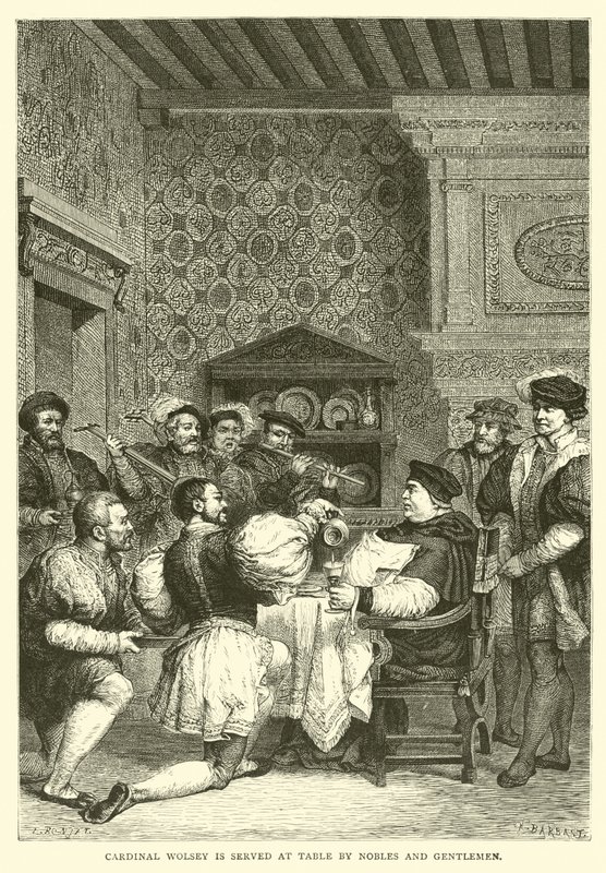 Cardeal Wolsey é servido à mesa por nobres e cavalheiros de English School