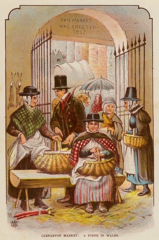 Mercado de Carnarvon, uma cena no País de Gales (lito colorido) de English School