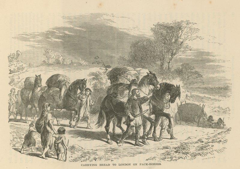 Carregando pão para Londres em cavalos de carga de English School