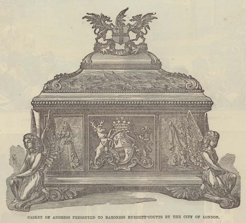 Caixão de Endereço apresentado à Baronesa Burdett-Coutts pela City de Londres (gravura) de English School
