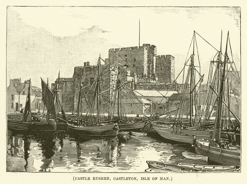 Castelo Rushen, Castleton, Ilha de Man (gravura) de English School