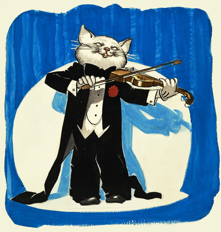 Gato no smoking tocando um violino de English School