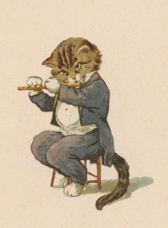 Gato tocando flauta (chromolitho) de English School
