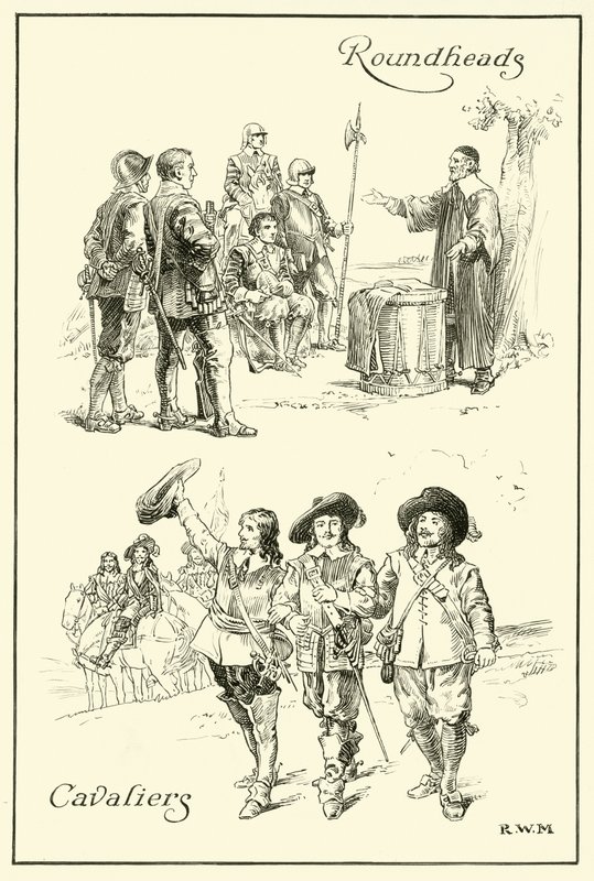 Cavaliers e Roundheads (tinta no papel) de English School