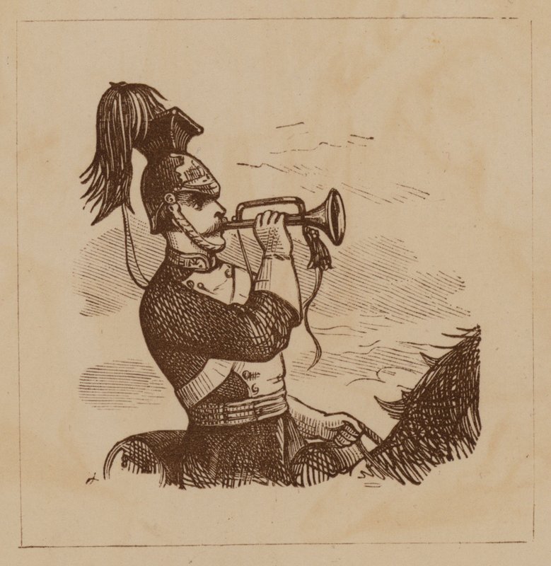Soldado de cavalaria a soprar uma corneta (litho) de English School