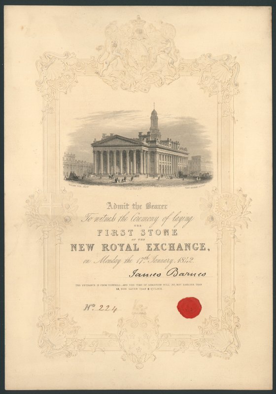Cerimônia de colocação da primeira pedra do New Royal Exchange, Londres, em 17 de janeiro de 1842 de English School
