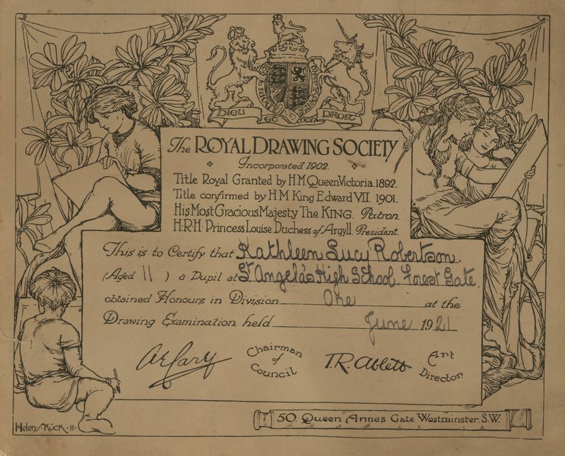 Certificado dado pela Royal Drawing Society de English School