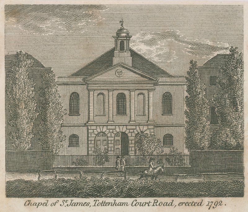 Capela de St James, Tottenham Court Road, Londres, erguida em 1792 de English School