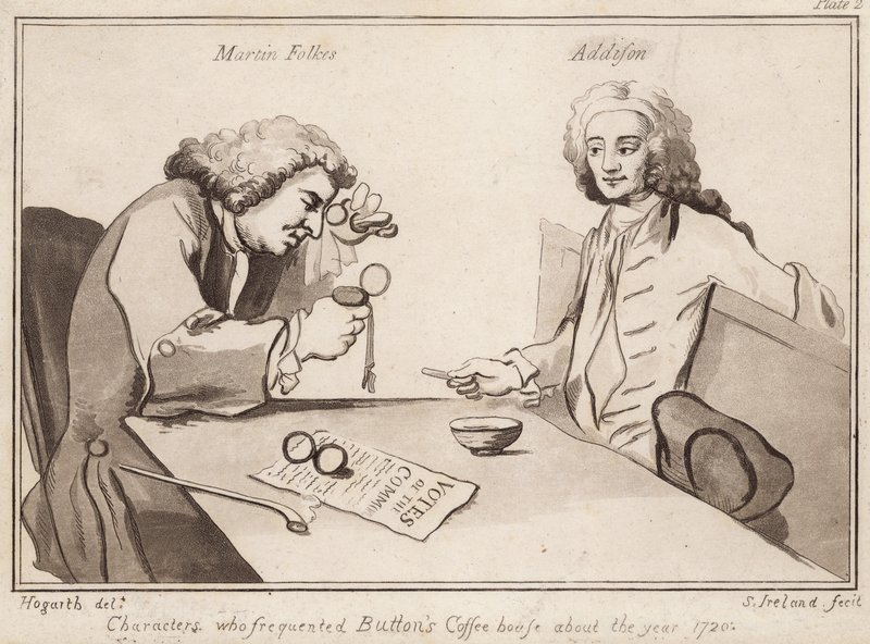 Personagens que frequentavam o Button Coffee House no ano de 1720; Martin Folkes, Addison de English School