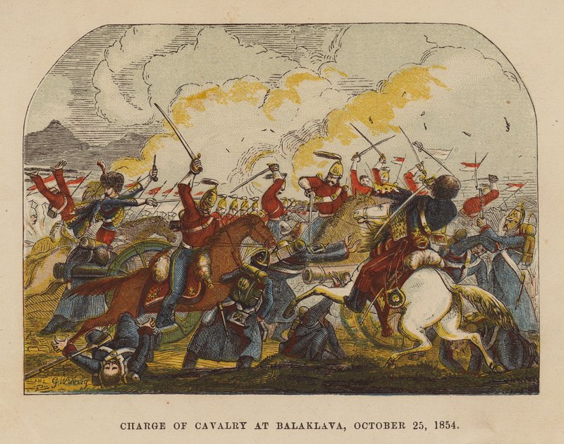 Carga de cavalaria em Balaklava, 25 de outubro de 1854 (gravura a cores) de English School
