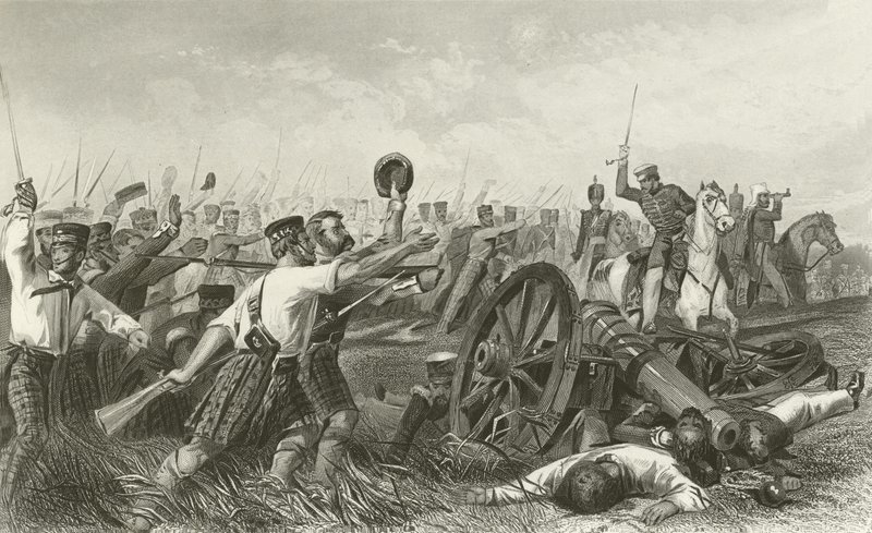 Carga dos Highlanders antes de Cawnpore, sob o general Havelock de English School