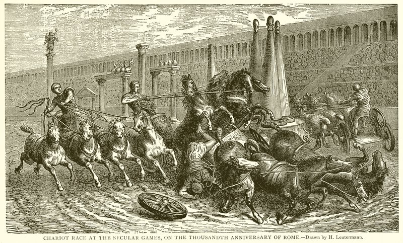 Corrida de bigas nos Jogos Seculares, no milésimo aniversário de Roma (gravura) de English School