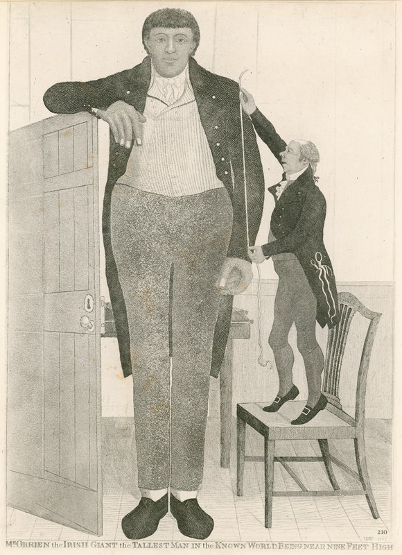 Charles Byrne, também conhecido como Obrien, o Gigante Irlandês, o homem mais alto do mundo conhecido, com quase nove pés de altura. de English School