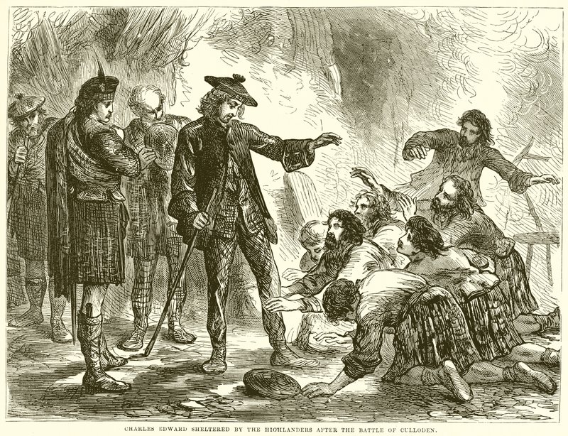 Charles Edward abrigado pelos Highlanders após a Batalha de Culloden de English School