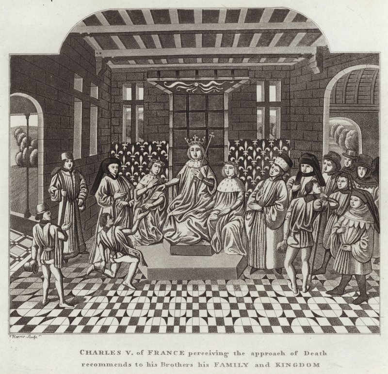 Carlos V da França, percebendo a Aproximação da Morte, recomenda aos seus irmãos sua família e reino de English School