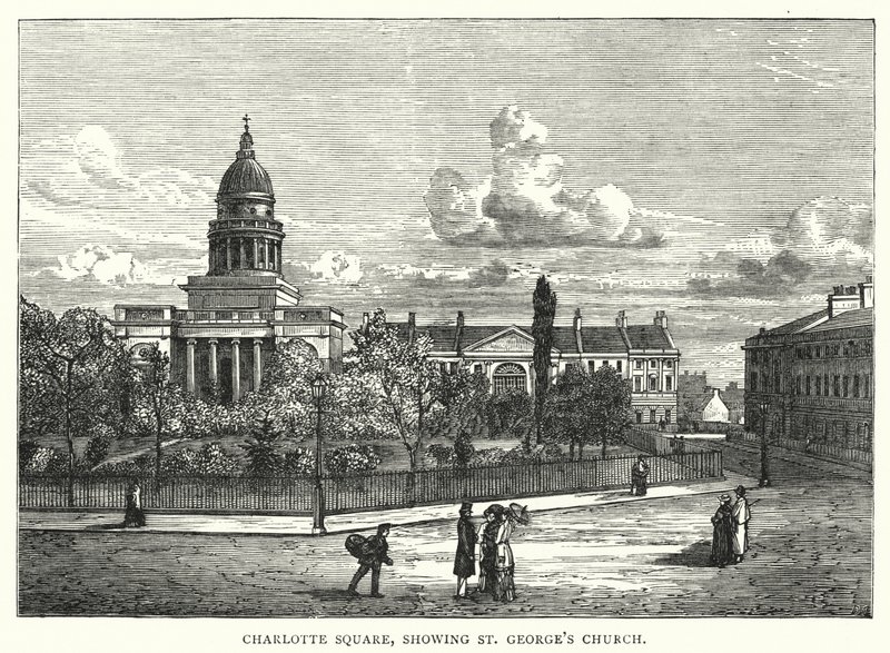 Praça Charlotte, mostrando a Igreja de São Jorge (gravura) de English School