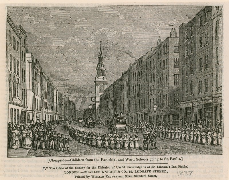 Cheapside - Crianças das escolas Paroquial e Ala indo para St Pauls, 1837 de English School