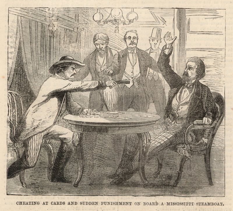 Batota em cartas e punição repentina a bordo de um barco a vapor do Mississippi de English School