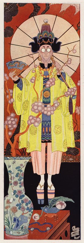Chevalier de Villeclos em traje chinês (lito colorido) de English School