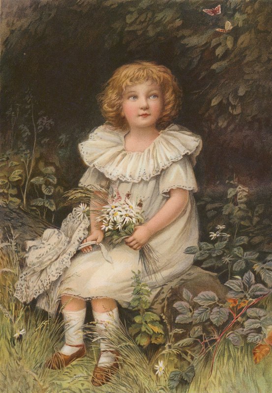 Criança e borboletas (cromolitho) de English School