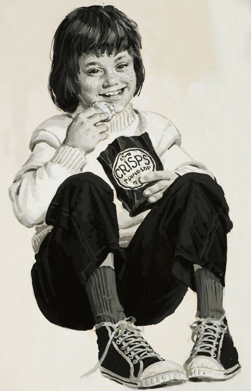 Criança, comer, crisps de English School