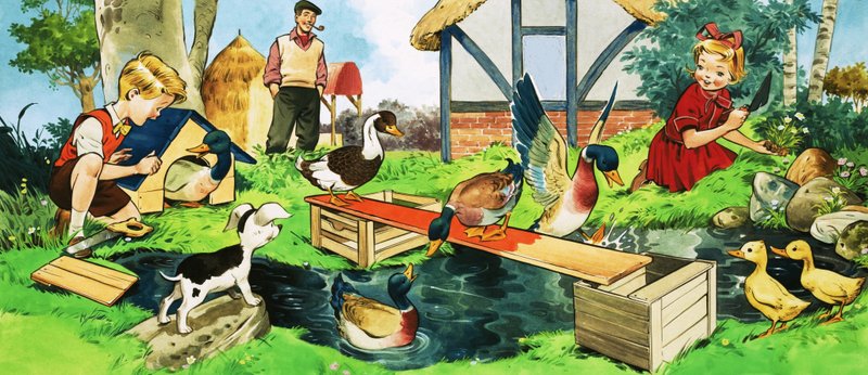 Crianças e patos jogando de English School