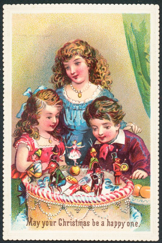 Crianças, olhar, natal, bolo, natal, cartão de English School