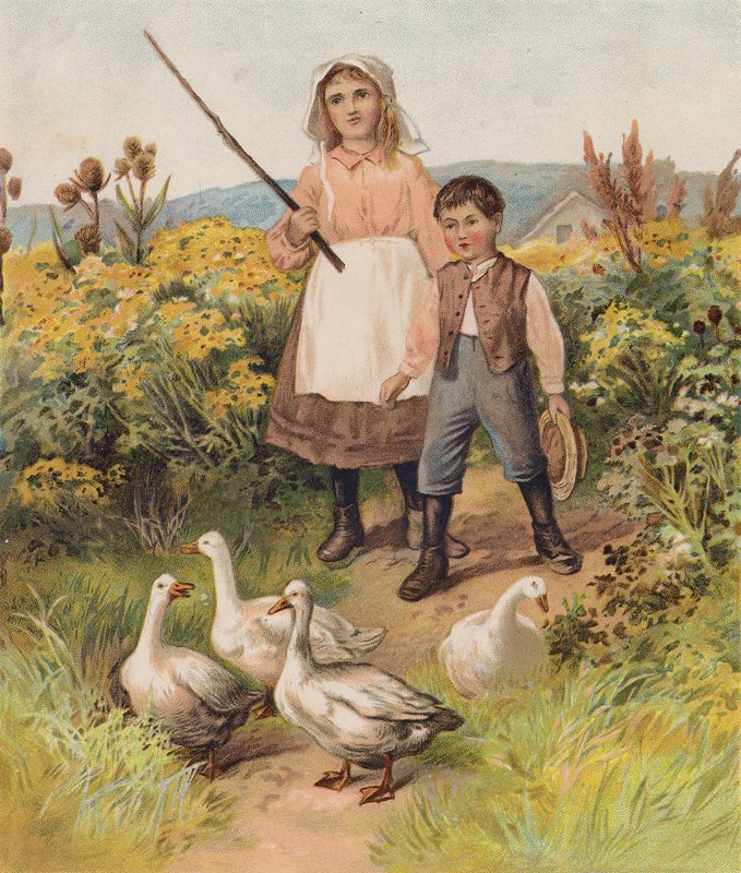 Crianças com gansos (cromolitografia) de English School