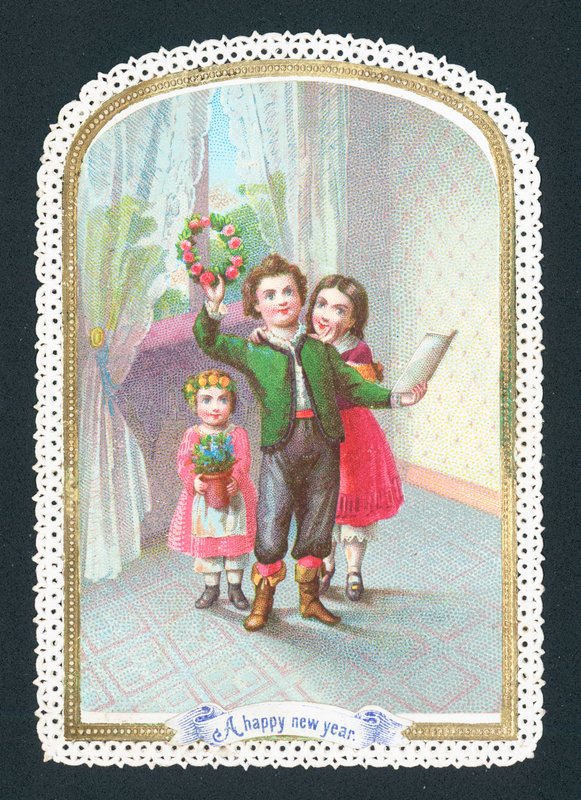 Crianças, com, grinalda, e, flores, ano novo, cartão de English School