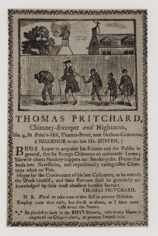 Chaminés, Thomas Pritchard, cartão comercial de English School
