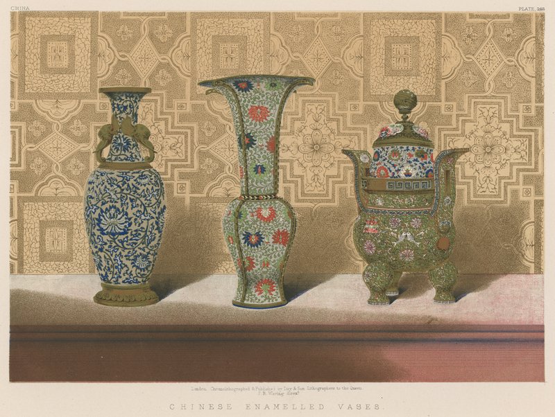 Vasos esmaltados chineses (cromolitografia) de English School