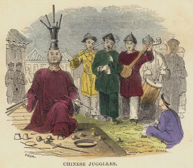 Malabaristas chineses (gravação a cores) de English School