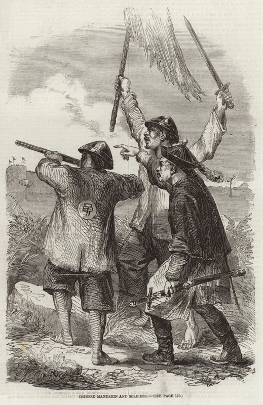 Mandarim chinês e soldados. de English School