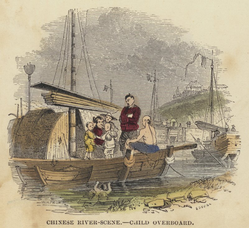 Chinês do Rio-Scene, Criança ao mar (gravura colorida) de English School
