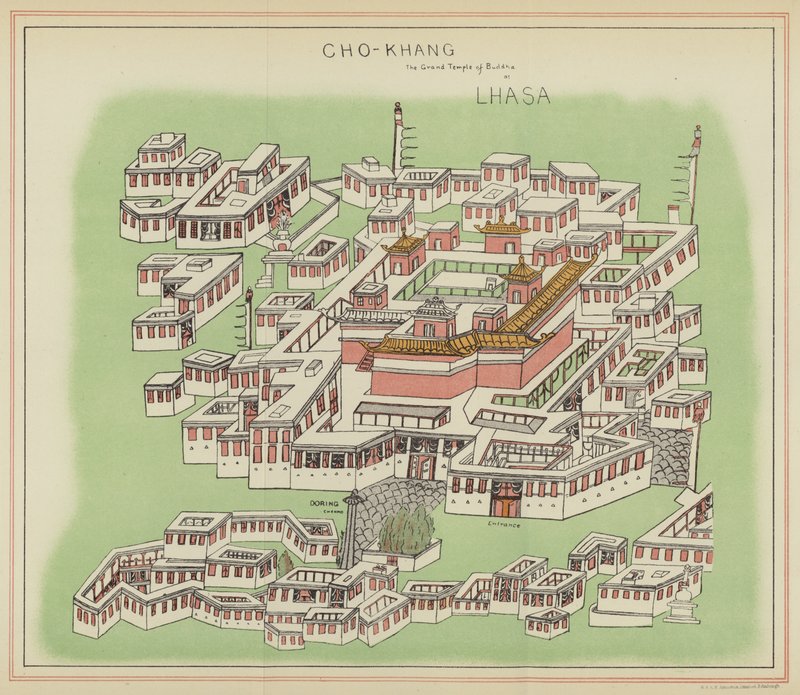 Cho-Khang, o Grande Templo de Buda em Lhasa (litografia a cores) de English School