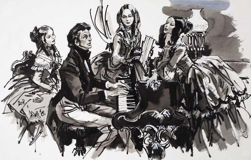 Chopin com admiradoras (guache sobre papel) de English School