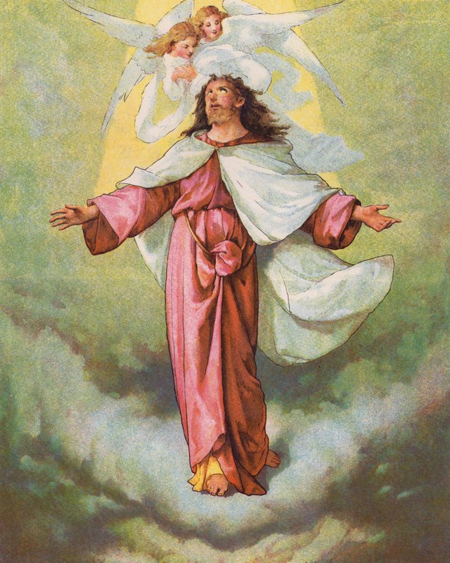 Cristo ascendendo ao céu (litografia a cores) de English School
