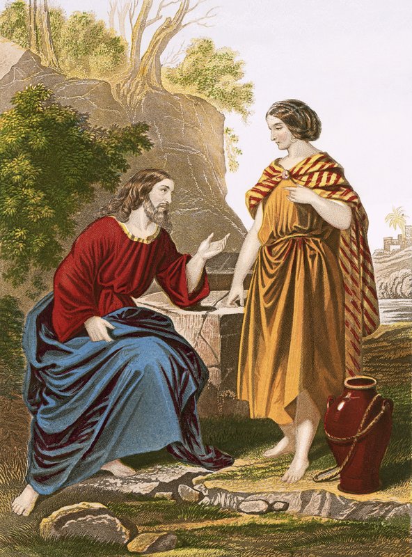 Cristo e mulher de Samaria de English School
