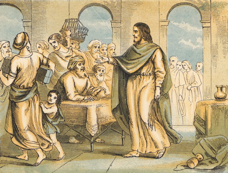 Cristo limpando o Templo (gravação colorida) de English School