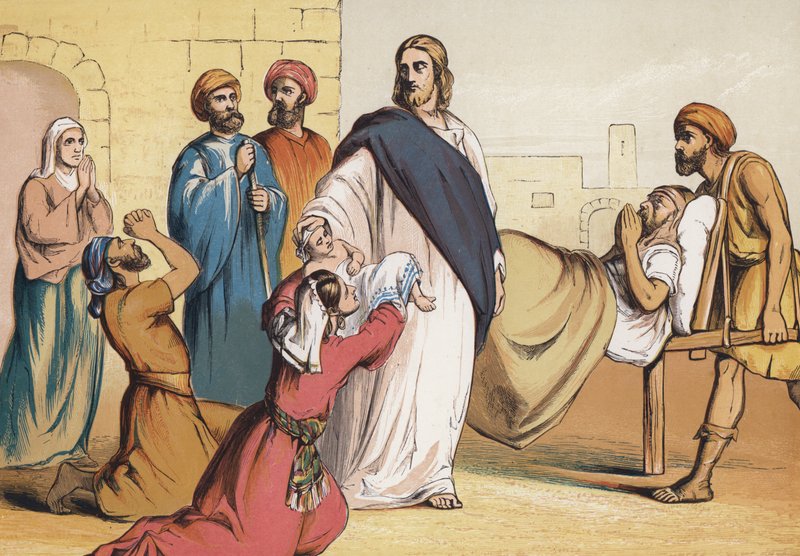 Cristo curando os enfermos (chromolitho) de English School