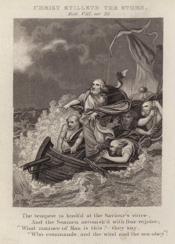 Cristo susteve a tempestade, Mateus VIII, ver 26 (gravura) de English School