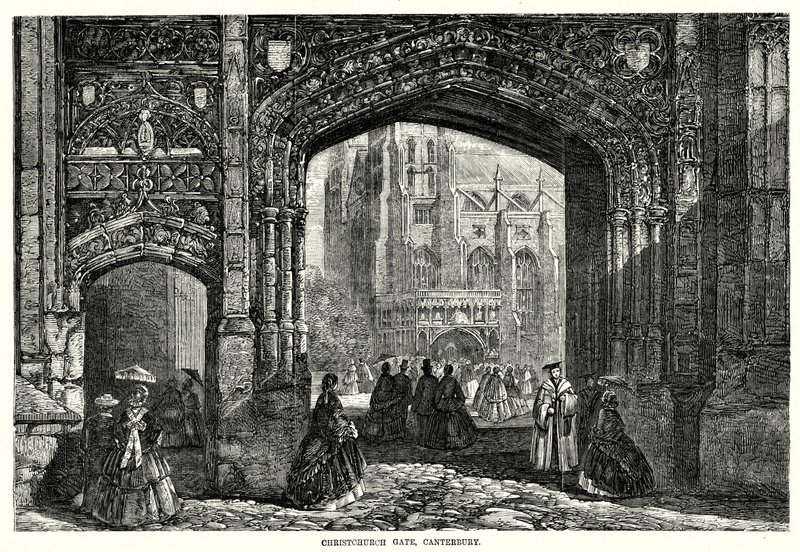Christchurch Gate, Canterbury (gravura) de English School