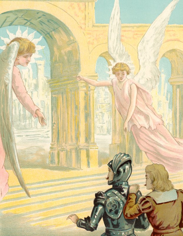 Cristão e esperançoso chegam à cidade celestial de English School