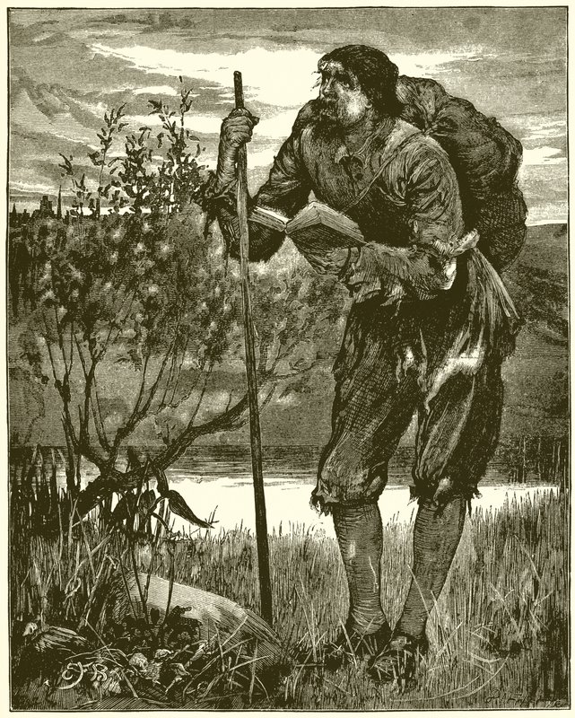Cristão como visto por Bunyan em seu sonho. Eu vi um homem vestido com trapos de English School