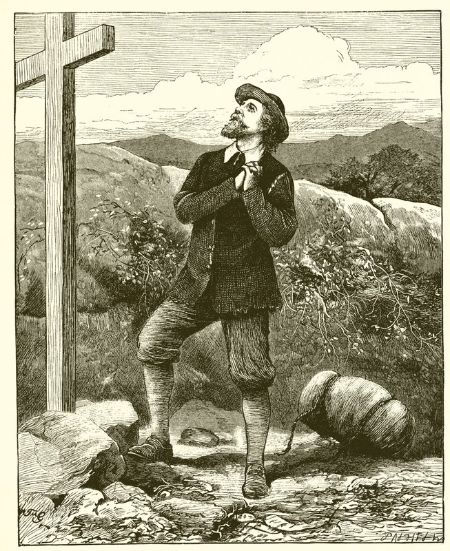 Cristão antes da cruz. Seu fardo caiu de costas e começou a cair de English School