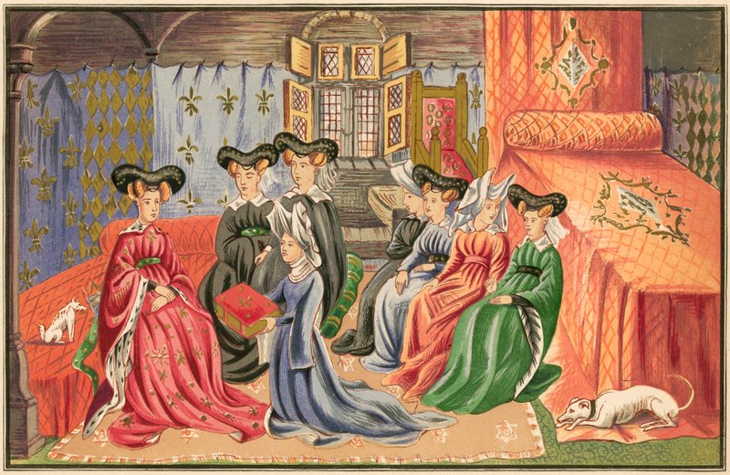 Christine de Pisan apresentando suas obras para a rainha de English School