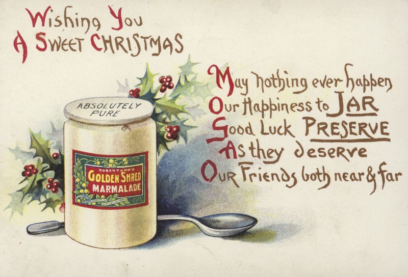 Propaganda de Natal para marmelada de Robertson Golden Shred de English School